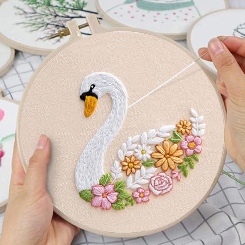 Image of Louise Maelys Swan Floral Embroidery Kit for Beginners DIY Gift Set | Cross Stitch Kit for Adults Creates Relaxing Crafts and DIY Needlepoint Kit for Handmade Decor, Gifts and Creative Hobbies