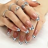 Bmadge Cow French Press on Nails Pink Glossy Coffin Fake Nails Medium Cow Print Ballerina Acrylic False Nails Full Cover for Women and Girls 24Pcs (Style A)