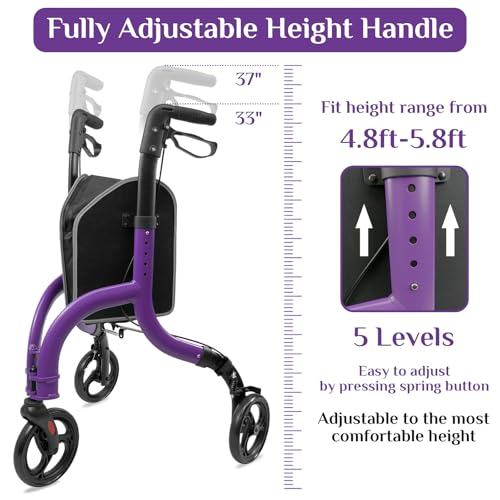 Premium-3-Wheel-Rollator-Walker-for-Seniors-Ultra-Lightweight-Foldable-Walker-for-Elderly-Aluminum-8-Inch-Tri-Wheel-Modern-Mobility-Walking-Aid-Brilliant-Purple