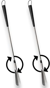 Essential Medical Supply Deluxe 2 Pack of Long Handle 24in Shoehorns with Spring Flex End for Easier Shoe - No Bend Device to More Easily Put on Shoes for Seniors and Anyone