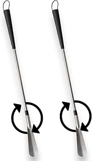 Essential Medical Supply Deluxe 2 Pack of Long Handle 24in Shoehorns with Spring Flex End for Easier Shoe - No Bend Device to More Easily Put on Shoes for Seniors and Anyone