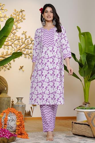 Image of MIRCHI FASHION Women's Straight Fit Pure Cotton Sequins Thread Work Leaf Printed Kurta Set with Dupatta and Trouser