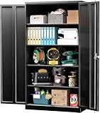 INTERGREAT Storage Cabinet with Doors and Shelves, Metal Garage Storage Cabinets with Lock, Black Lockable Steel Supply Cabinet for Home Office, Warehouse