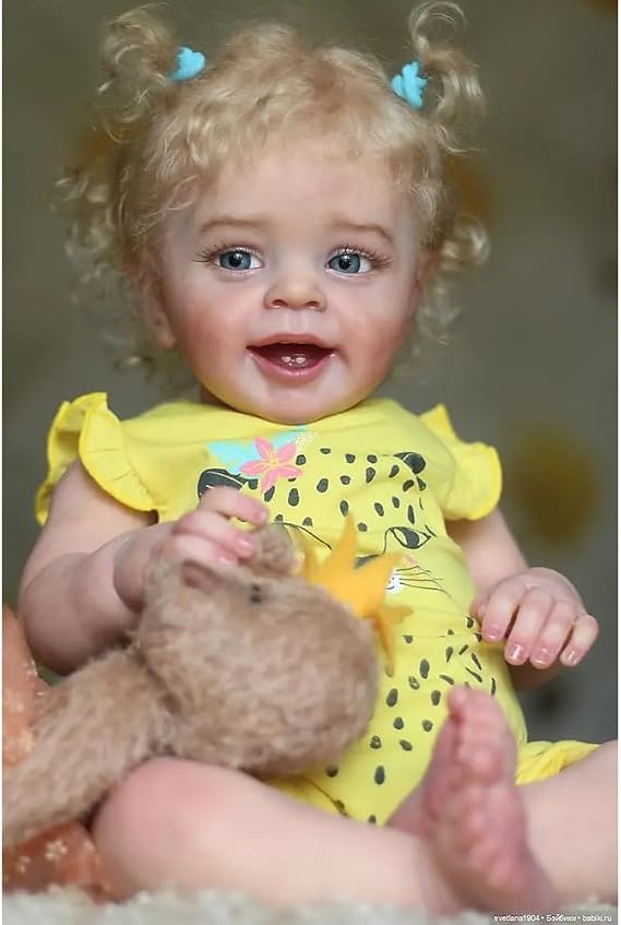 Anano Realistic Vinyl Baby Dolls Girl, Reborn Toddler Doll 24 Inch Lifelike Reborn Babies that Look Real Girl Newborn Smiling Life Like Baby Doll Blonde Hair Lifelike Dolls
