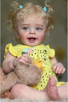 Anano Realistic Vinyl Baby Dolls Girl, Reborn Toddler Doll 24 Inch Lifelike Reborn Babies that Look Real Girl Newborn Smiling Life Like Baby Doll Blonde Hair Lifelike Dolls
