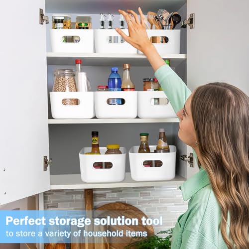 Woobroo 10 Pack Storage Boxes, White Storage Baskets, Stackable, 25X16X10 CM Storage Boxes for Kitchen, Cabinets, Office, Bathroom - Image 4