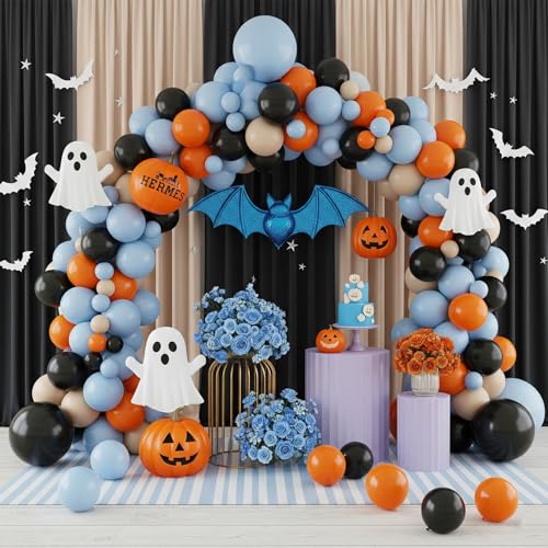 Image of Halloween Balloon Arch Kit,120PCS Halloween Sand White Black Orange Blue Balloon, Ghost Foil Ballons for Halloweenday Party Decorations BOO Party Supply Birthday,Baby Shower