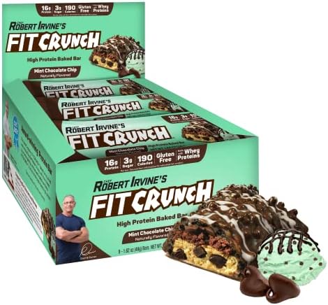 Fit Crunch Snack Size Protein Bars, Designed by Robert Irvine, World’s Only 6-Layer Baked Bar, Just 3g of Sugar & Soft Cake Core (Mint Chocolate Chip)