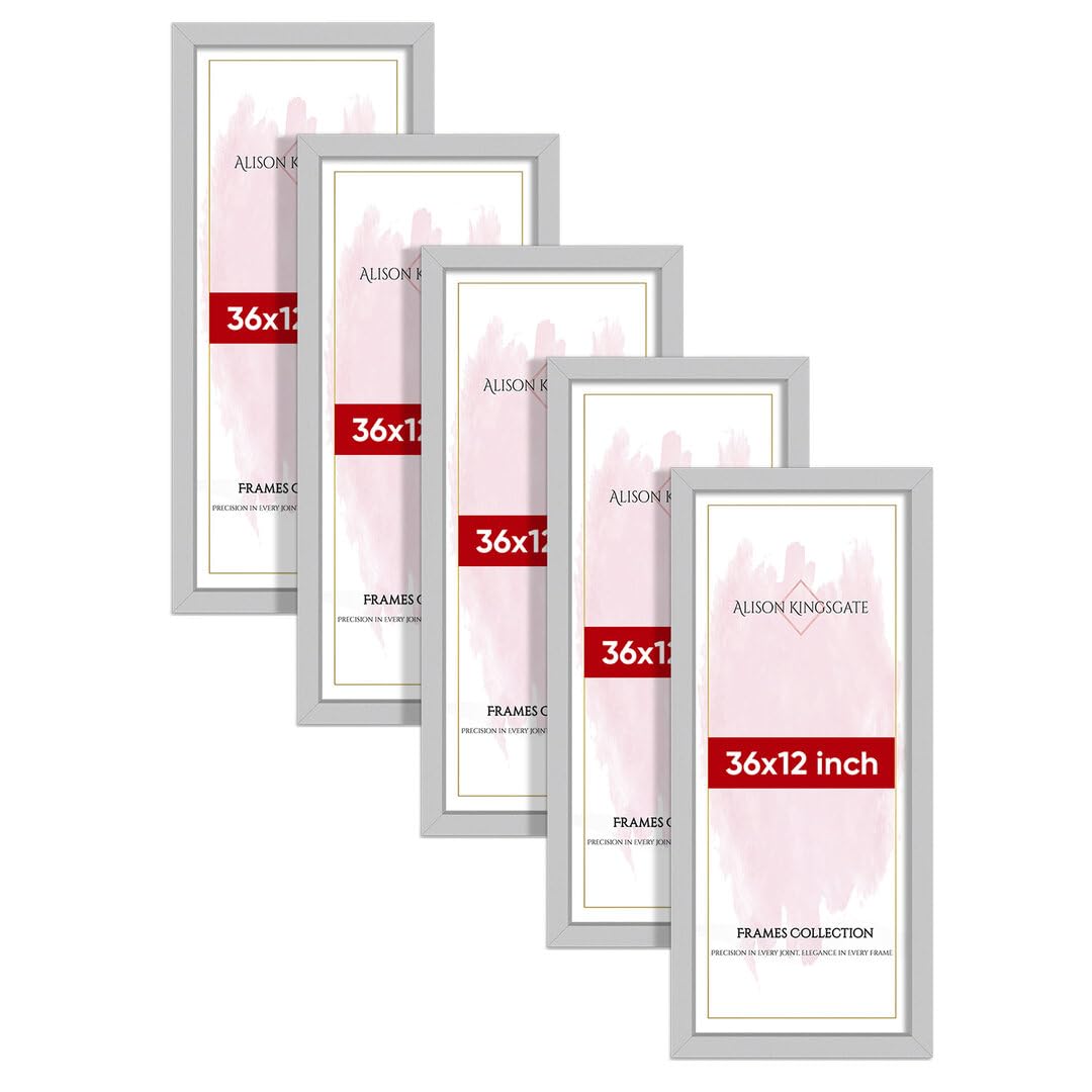 Alison Kingsgate Modern 36X12 SILVER Photo Frame Pack of 5-Engineered Wood Picture Frames with Shatterproof Perspex - Ideal for Artwork-Wall Mount or Tabletop - Multiple Sizes & Colours Available — image 1