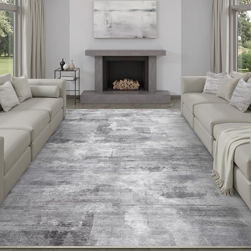 WondRg 8x10 Washable Area Rug Grey Abstract Modern Living Room