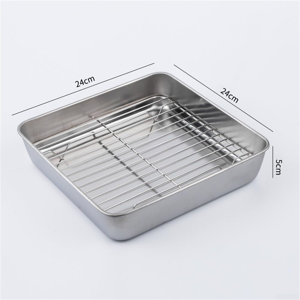 Plaque de cuisson carrée en acier inoxydable avec grille de refroidissement - Pour rôtir la dinde - 24 cm