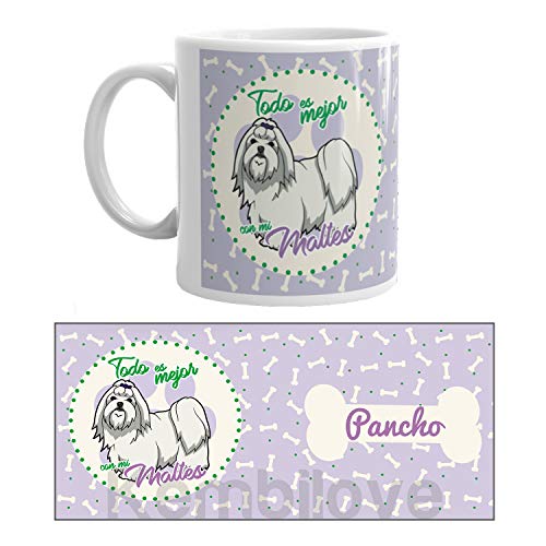 Kembilove Taza de Café de Perro Maltes Personalizada con Nombre – Taza de Desayuno Razas de Perro – Taza de Café y Té Mascota – Taza de Cerámica Impresa – Tazas de Perro Maltes