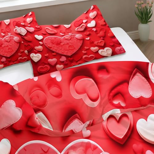 Ensemble de literie microfibre rouge parure lit motif cœur