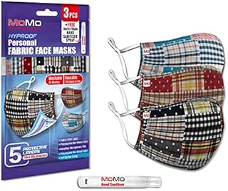 3 PCS Reusable Cloth Face Masks Washable Check Adjustable Cotton Face Cover with 5 Layers by MoMo The Mask People