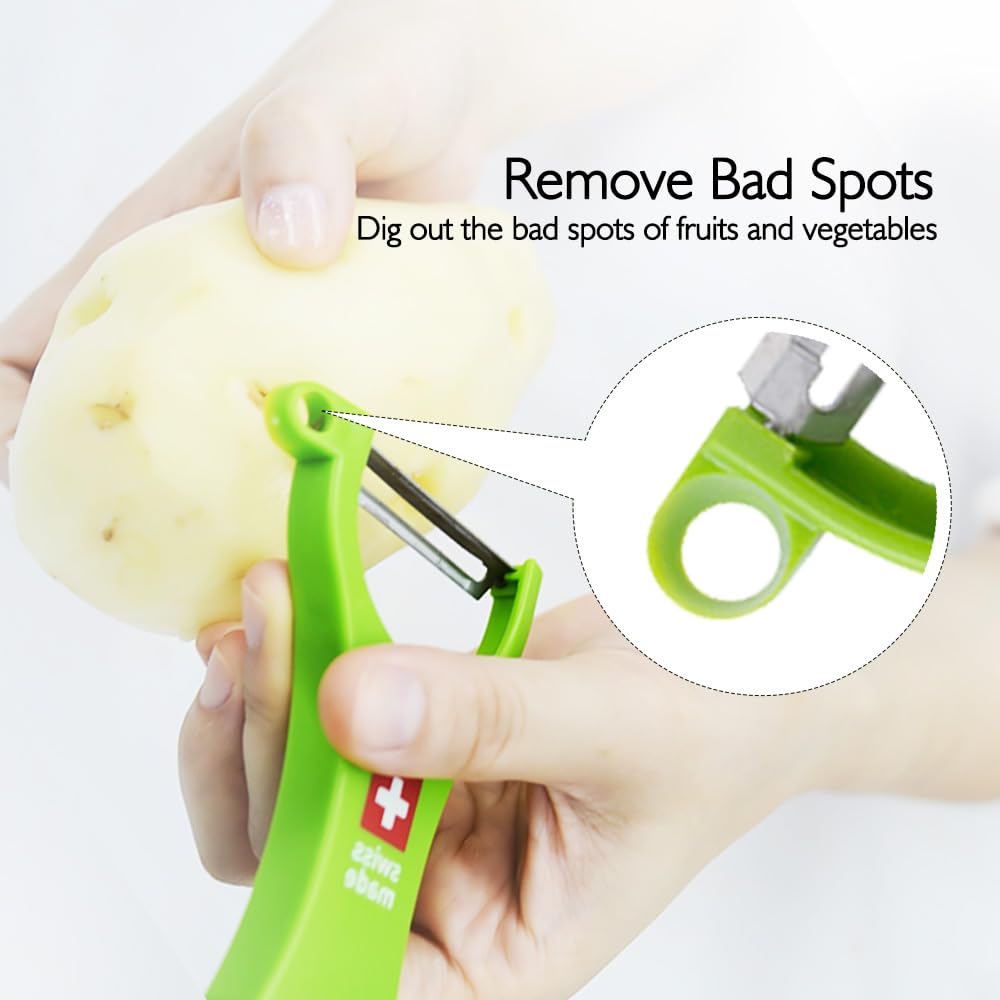 Swiss Peeler Gemüseschäler & Kartoffelschäler für Küche, Swiss Made Ergonomische Küchenschäler für mühelose Zubereitung - 3 Stück (Grün + Orange + Rot)