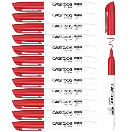 Fine Tip Dry Erase Markers - 12 Pack Red Fine Point Thin Whiteboard Markers Bulk, Low Odor Dry Erase Markers for Office Classroom School White Board