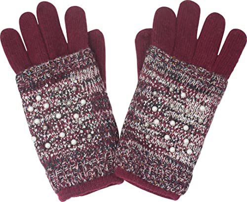 fashionchimp Gant 2 en 1 pour femme en laine et fil Lurex, rouge bordeaux, taille unique Cover