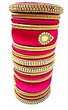 GOELX Silk Thread 18 Bangles Set in Pink and Gold Combination - 2.10