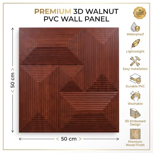 Image of ASKCREW 3D PVC Wall Panel with Premium Wooden Texture & Golden Inlay Modern Designer Wall Decor for Living Room, Bedroom & Office Interior, cafes (50x50 cm) (Cover Area 2.7 feet)