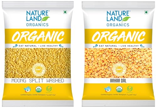 Image of Natureland Organics Moong Dal Yellow /Split Washed 500 Gm - Organic Healthy Pulses & Natureland Organics Arhar /Toor Dal 500 Gm - Organic Healthy Pulses