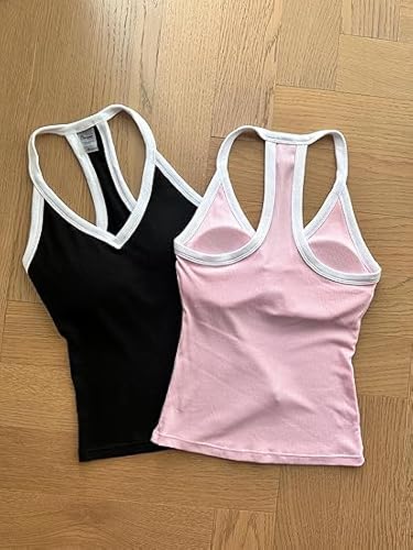 Danysu Tank Top Damen Crop Tops für Damen Spaghetti Top Damen V-Ausschnitt Unterhemden & BH-Hemden füR Damen Going Out Tank Girl Corset Sexy Party Y2K Sexy Oberteil Damen, Farbblock, Blütenrosa，Groß