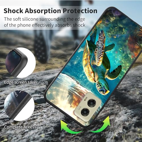 Qindaiwen Designed for Motorola Moto G Stylus 5G 2024 Case with Finger Expanding Stand Holder, Soft TPU Silicone Slim Phone Cover Shockproof Drop Proof Protective, Sea Turtle