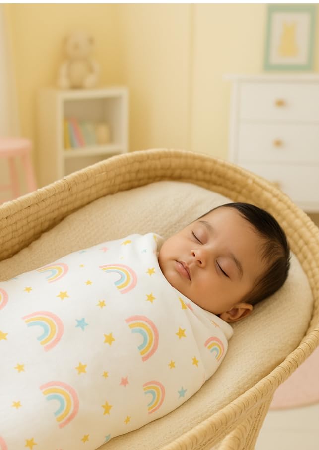 Image of Swaddle for Babies -100% Muslin Cotton Soft Swaddle /Blanket /Multipurpose Wrap for New Born Baby Girl & Boy | Perfect for Gifting | 100 x 100 cm | 0-6 Months, Set of 4