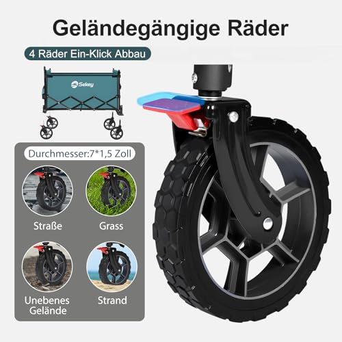 Sekey XXL Bollerwagen Faltbar Kinder 150L 150KG, Faltbarer Bollerwagen mit Dach Klappbarer Handwagen mit Sonnenschutz für Ausflug Strand Camping, Dach-S 4018, Grün