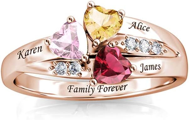 Personalized Mothers Rings with 3 Simulated Birthstones 925 Sterling Silver Women's Names Mother Rings for Family