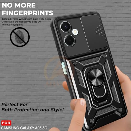Image of Armor Bumper Back Cover Case for Samsung Galaxy A06 5G Rotating Camera Cover, Ring Holder & Kickstand | Heavy Duty & 360 Degree Protection Back Cover for Samsung Galaxy A06 5G (Black)