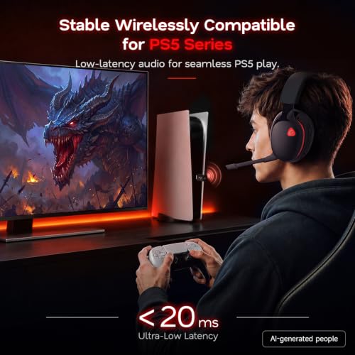 Image of AOC 2.4GHz Wireless Gaming Headset for PS5, PS4, PC, Switch, 45Hr, BlackRed | Bluetooth 6.0 Gaming Headphones with Noise Canceling Mic, 7.1 Virtual Surround, Great for Fortnite & Call of Duty /FPS Gamers