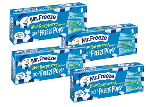 Mr Freeze Ice Pops Blue Raspberry 20 x 45ml (Pack of 4) Total 80 Pops Ready-to-Freeze Ice Lollies | Refreshing Blue Raspberry Flavour | Summer Treats for Kids & Adults