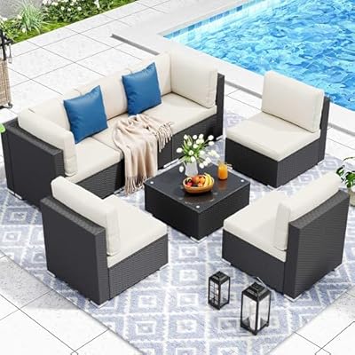 YITAHOME 7 Pieces Patio Furniture Set, Sectional Sofa PE Rattan Wicker Conversation Set Outside Couch with Table and Cushions for Porch Garden Backyard Balcony
