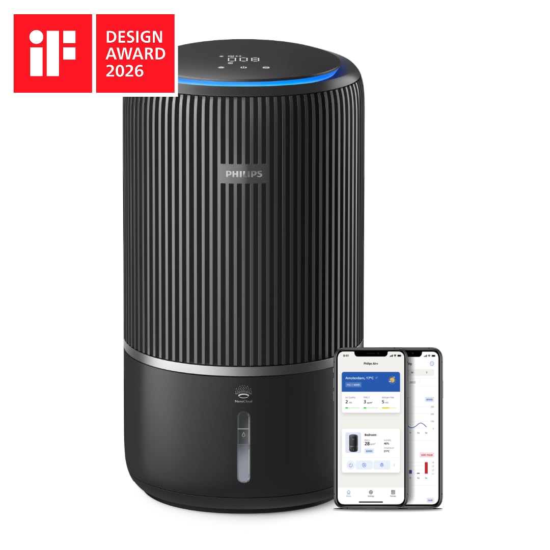 Philips Série 3400 Purificateur d'Air et Humidificateur 2 en 1, Filtre HEPA NanoProtect + Filtre à Charbon Actif, Humidification Hygiénique, CADR 300 m³/h, Taux d'Humidification 650 ml/h (AC3421/13)