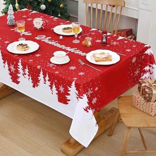 Alishomtll Weihnachten Rot Tischdecke, Abwaschbar Outdoor Tischtuch...