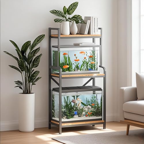 KaKaBB Robuster Aquarium-Ständer mit 3-stöckigem Aufbewahrungsregal, passend für Schildkrötenbecken, Reptilien-Tanks, Schwarz