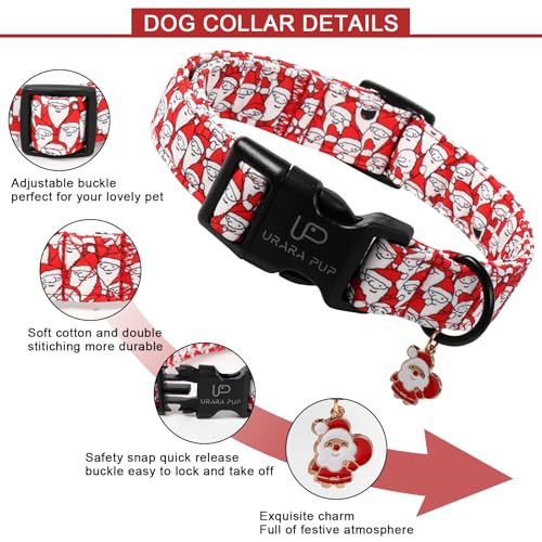 Image of Christmas Santa Pattern Dog Collar - Adjustable and Durable Xmas Pet Accessory for Festive - Cute Santa Claus Dog Collars for Girl Boy Dogs L