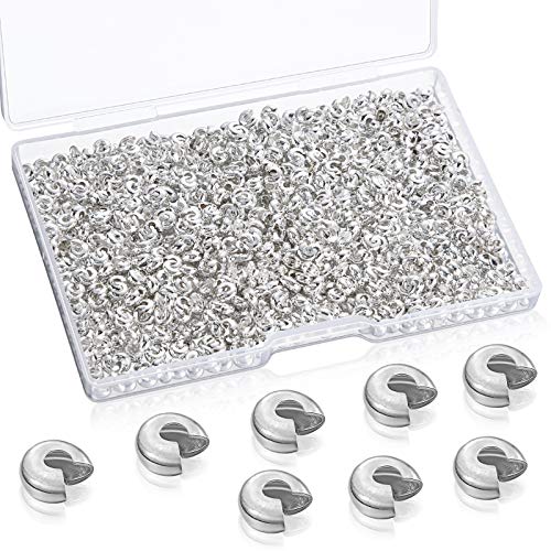 Cache-perles à écraser 3mm argentés pour création bijoux (Lot de 800 pièces demi-rondes)
