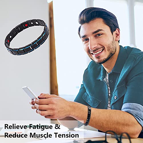 Magnetic Lymph Detox Bracelet For Men, Titanium Power Lymph Drainage Magnetic Bracelet For Arthritis Pain Relief, With Powerful Neodymium Magnet, Adjustable Length, Black Blue, Mother's Day Gift Father's Day Gift #TOP5