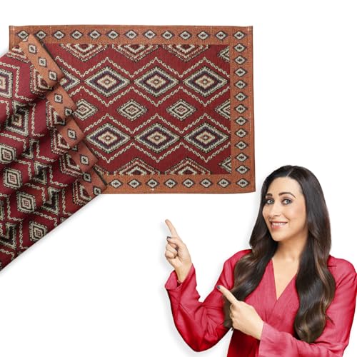 Image of HOKIPO Cotton Jacquard Dinner Table Placemats Set of 4 (12x18 Inches) (IN-530-D2*4) Red Diamond