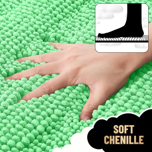 Image of OLANLY Thick Bathroom Rugs 36x24, Extra Soft Absorbent Chenille Striped Bath Rugs, Rubber Backing, Machine Wash Dry, Bath Mats for Bathroom Floor, Tub and Shower, Home Decor Accessories, Mint Green