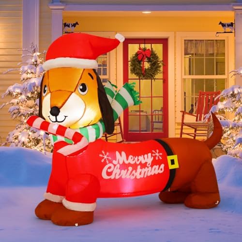 ASTEROUTDOOR 5FT Christmas Inflatable Decorations Dachshund Dog, LED Lights, Blow Up