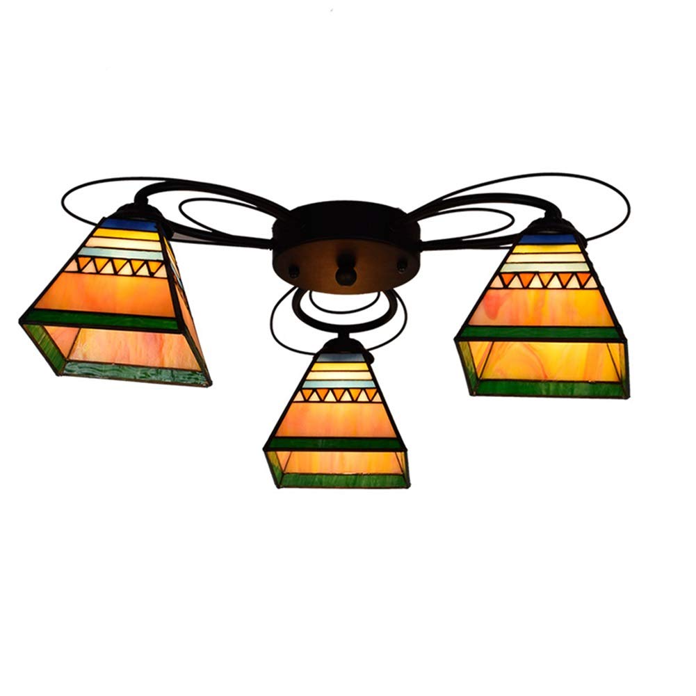 Plafonnier Tiffany 3 lampes lustre pyramide en vitrail pour salon et salle à manger