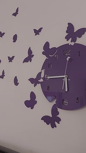 Mnsruu Orologio da parete rotondo con farfalle e uccelli, silenzioso