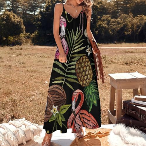 Robe maxi sans manches imprimé flamant rose finitions soignées
