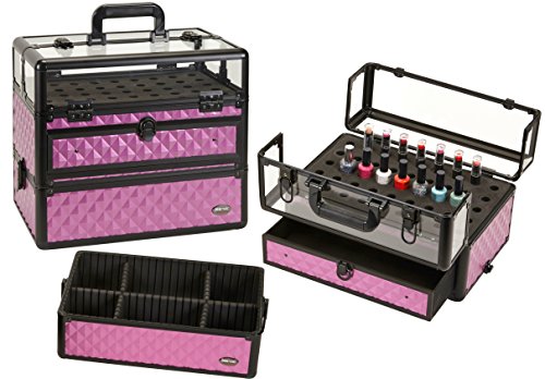 Seya Professional 45 Nail Polish Clear Panel Makeup Artist Organizer Cosmetic Case w/Slide Out Drawer - Purple Diamond