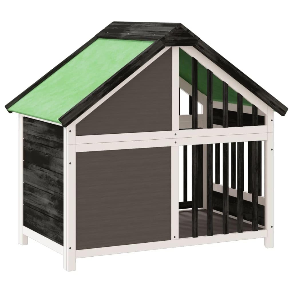 Caseta para perros gris de madera maciza de pino 96 x 60,5 x 87 cm con techo impermeable, gran entrada, protección segura para perros, cachorros, jardín, terraza al aire libre