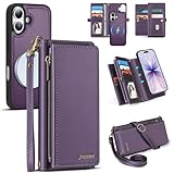 Flriwd for iPhone 17 Wallet Case, Detachable Magnetic Phone Case,Faux Leather Strap Wallet,with RFID Blocking，Zipper Card Holder，Shoulder Straps (Purple)