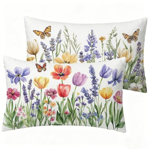 Housse de coussin impermeable 50 x 80 cm motif papillon et fleurs avec impression recto-verso - 3