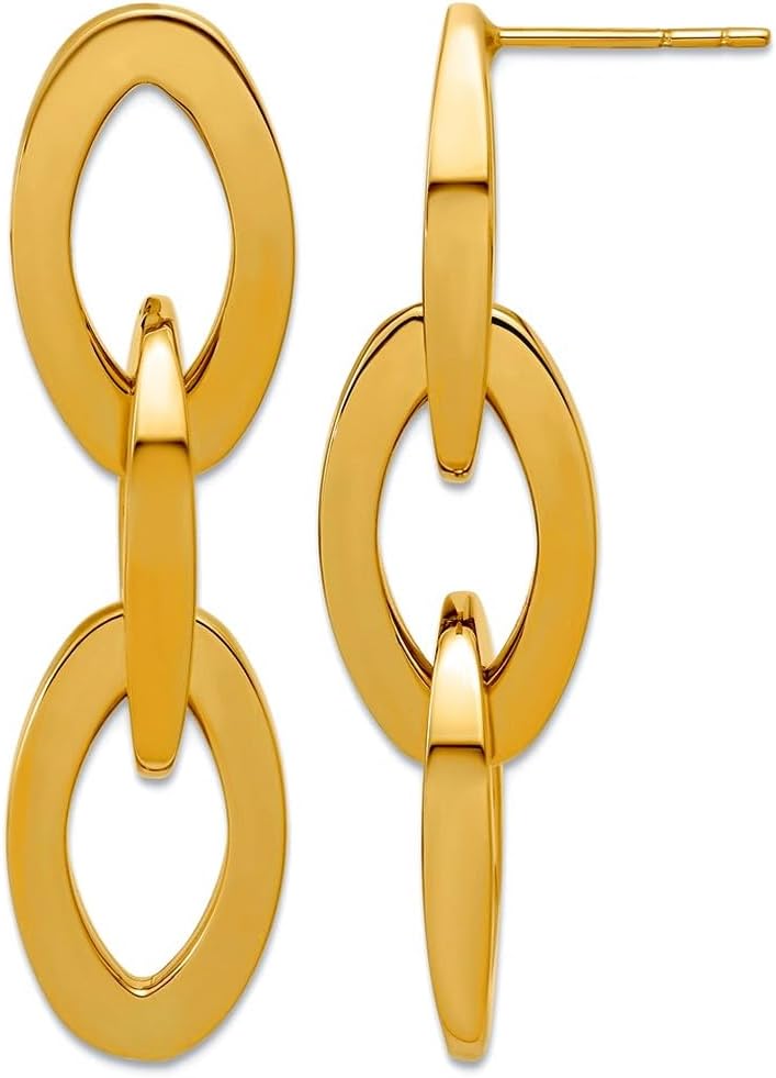 14k Solid Yellow Gold Polished Fancy Link Dangle Post Earrings 45.9x12.2mm Wide Dangle Earring for Women